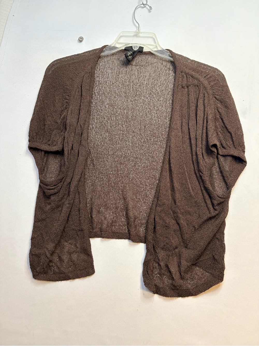 Brown Open Front Lightweight Knit Cardigan cropped Sleeve Shrug Layering bolero